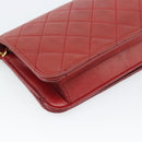 CHANEL Matelasse Chain Shoulder Bag Lamb Skin Red Gold CC Auth bs36747-13