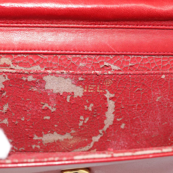 CHANEL Matelasse Chain Shoulder Bag Lamb Skin Red Gold CC Auth bs36747