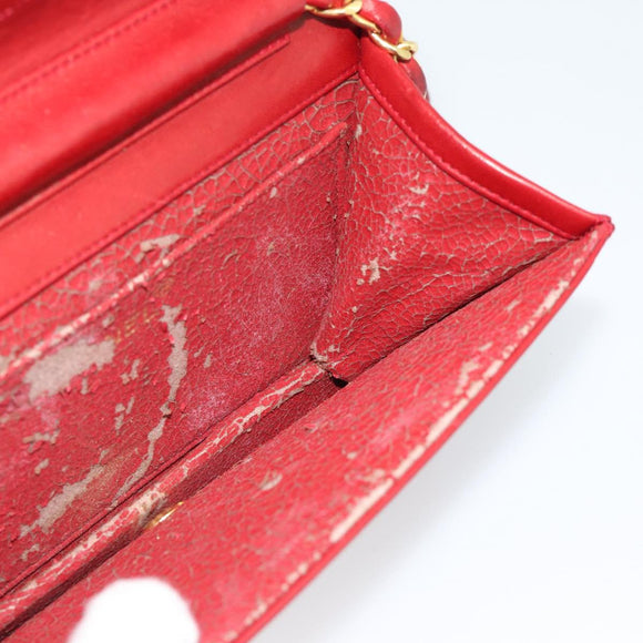 CHANEL Matelasse Chain Shoulder Bag Lamb Skin Red Gold CC Auth bs36747