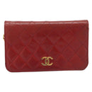 CHANEL Matelasse Chain Shoulder Bag Lamb Skin Red Gold CC Auth bs36747-2