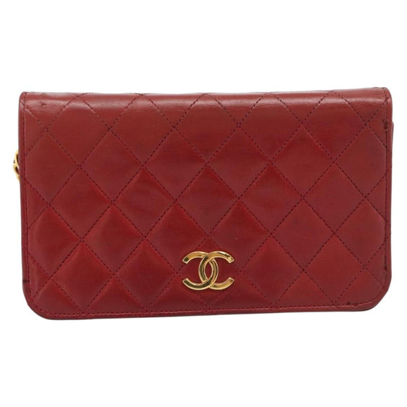 CHANEL Matelasse Chain Shoulder Bag Lamb Skin Red Gold CC Auth bs36747