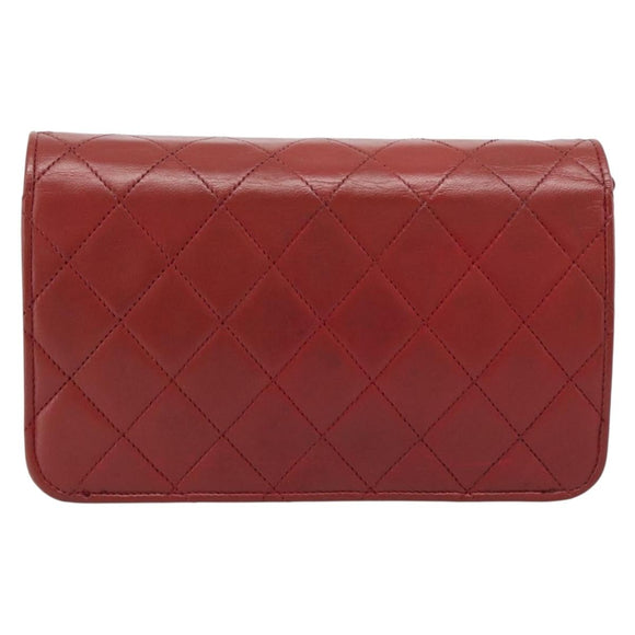CHANEL Matelasse Chain Shoulder Bag Lamb Skin Red Gold CC Auth bs36747