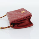 CHANEL Matelasse Chain Shoulder Bag Lamb Skin Red Gold CC Auth bs36747-4