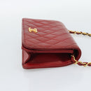 CHANEL Matelasse Chain Shoulder Bag Lamb Skin Red Gold CC Auth bs36747-5