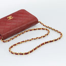 CHANEL Matelasse Chain Shoulder Bag Lamb Skin Red Gold CC Auth bs36747-7