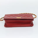 CHANEL Matelasse Chain Shoulder Bag Lamb Skin Red Gold CC Auth bs36747-9
