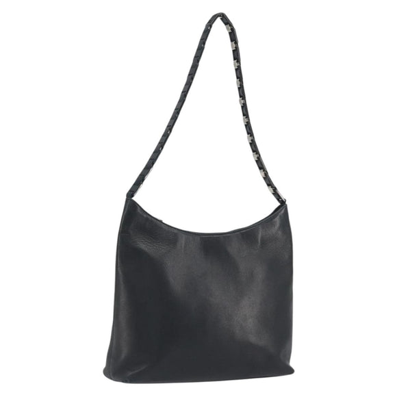Salvatore Ferragamo Shoulder Bag Leather Black Silver Auth bs36748