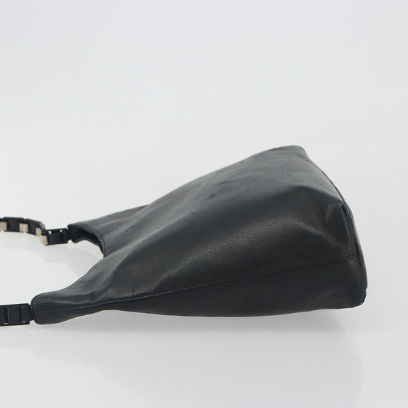 Salvatore Ferragamo Shoulder Bag Leather Black Silver Auth bs36748
