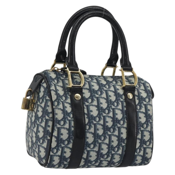 Christian Dior Trotter Canvas Hand Bag PVC Navy Gold Auth bs36749
