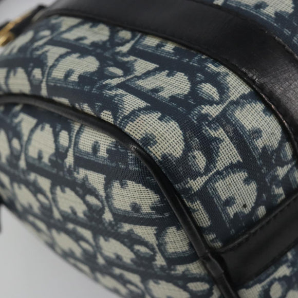 Christian Dior Trotter Canvas Hand Bag PVC Navy Gold Auth bs36749