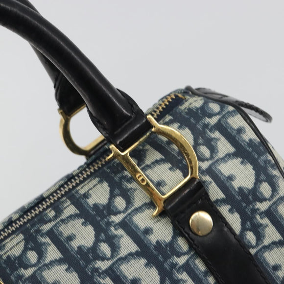 Christian Dior Trotter Canvas Hand Bag PVC Navy Gold Auth bs36749