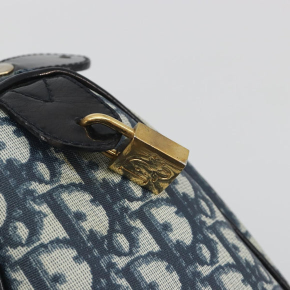 Christian Dior Trotter Canvas Hand Bag PVC Navy Gold Auth bs36749