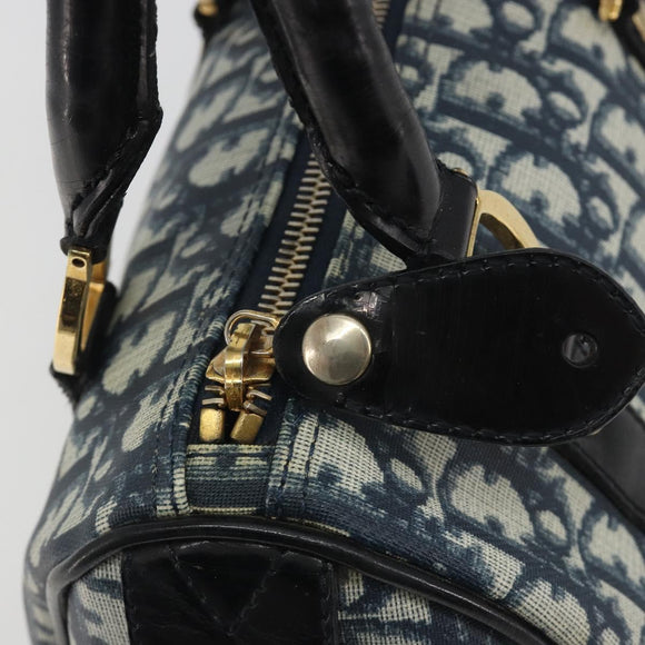 Christian Dior Trotter Canvas Hand Bag PVC Navy Gold Auth bs36749