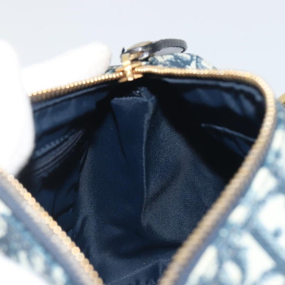 Christian Dior Trotter Canvas Hand Bag PVC Navy Gold Auth bs36749