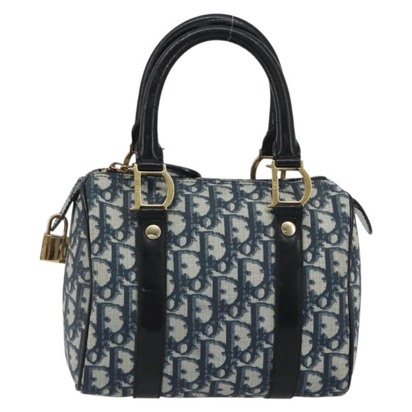 Christian Dior Trotter Canvas Hand Bag PVC Navy Gold Auth bs36749