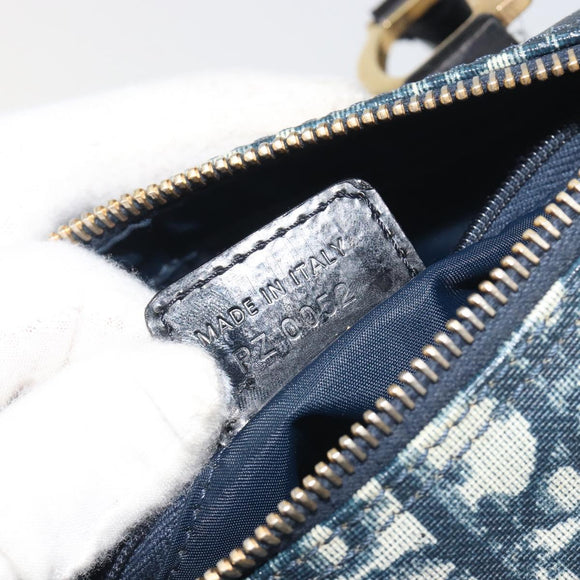 Christian Dior Trotter Canvas Hand Bag PVC Navy Gold Auth bs36749