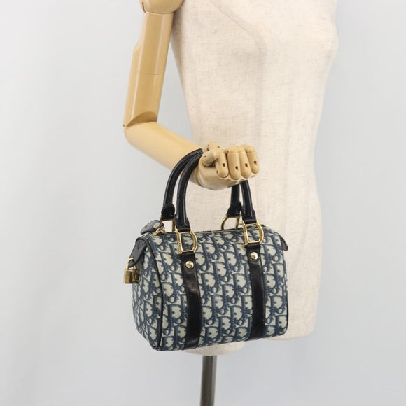 Christian Dior Trotter Canvas Hand Bag PVC Navy Gold Auth bs36749