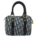 Christian Dior Trotter Canvas Hand Bag PVC Navy Gold Auth bs36749-3