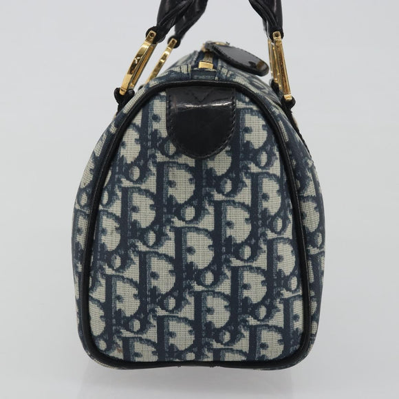 Christian Dior Trotter Canvas Hand Bag PVC Navy Gold Auth bs36749