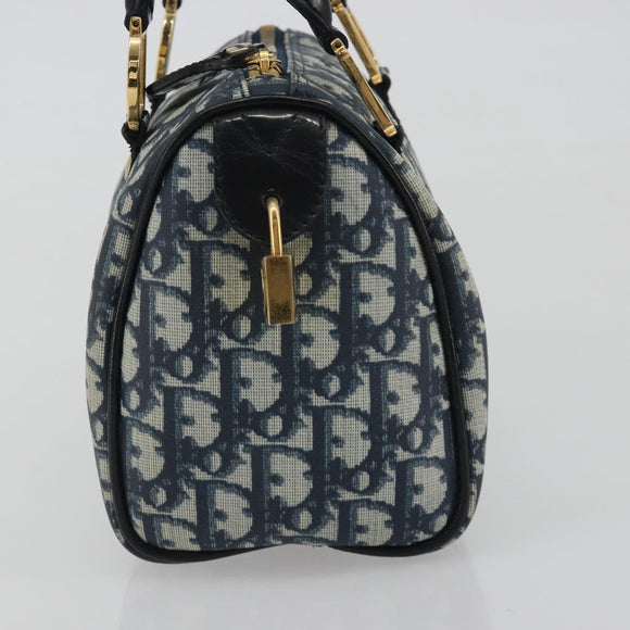 Christian Dior Trotter Canvas Hand Bag PVC Navy Gold Auth bs36749