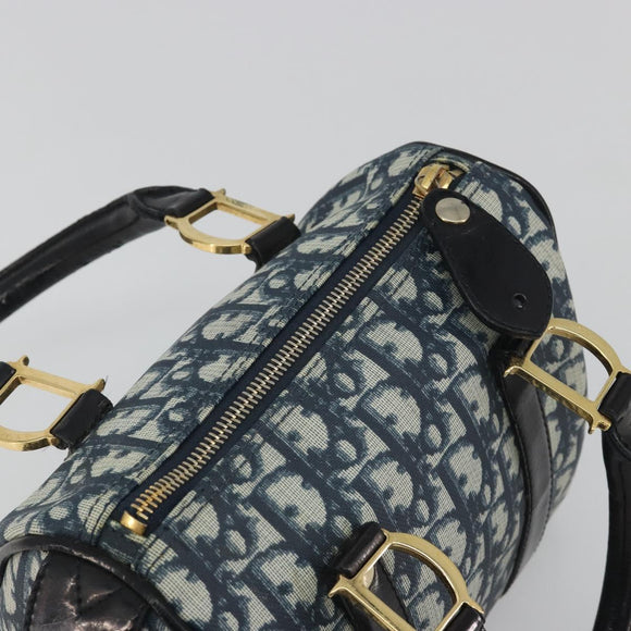 Christian Dior Trotter Canvas Hand Bag PVC Navy Gold Auth bs36749
