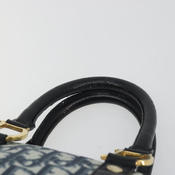 Christian Dior Trotter Canvas Hand Bag PVC Navy Gold Auth bs36749