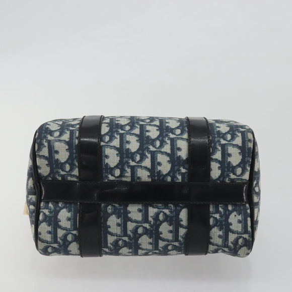 Christian Dior Trotter Canvas Hand Bag PVC Navy Gold Auth bs36749