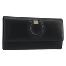 Salvatore Ferragamo Gancini Long Wallet Leather Black Gold Auth bs36751-1