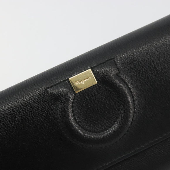Salvatore Ferragamo Gancini Long Wallet Leather Black Gold Auth bs36751