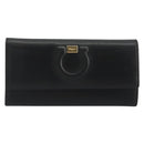 Salvatore Ferragamo Gancini Long Wallet Leather Black Gold Auth bs36751-13