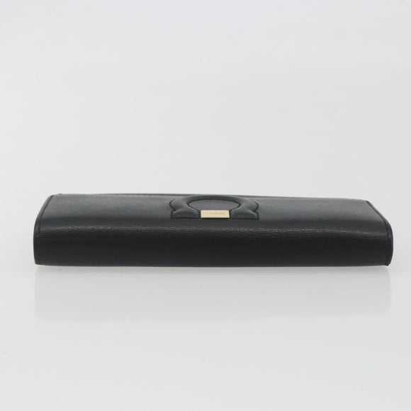 Salvatore Ferragamo Gancini Long Wallet Leather Black Gold Auth bs36751