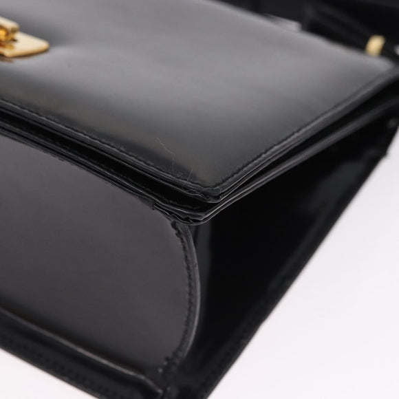 Salvatore Ferragamo Gancini Shoulder Bag Leather Black Gold Auth bs36752