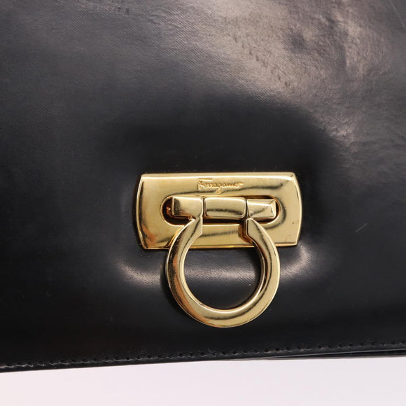 Salvatore Ferragamo Gancini Shoulder Bag Leather Black Gold Auth bs36752