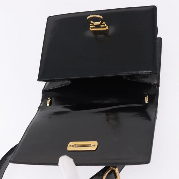 Salvatore Ferragamo Gancini Shoulder Bag Leather Black Gold Auth bs36752