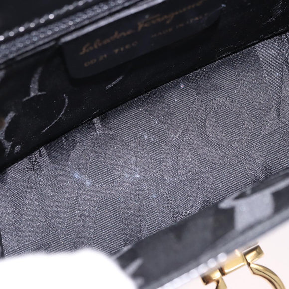 Salvatore Ferragamo Gancini Shoulder Bag Leather Black Gold Auth bs36752