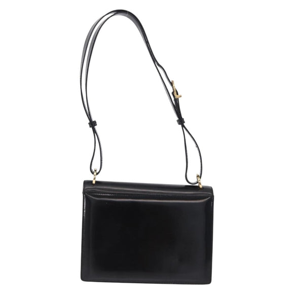 Salvatore Ferragamo Gancini Shoulder Bag Leather Black Gold Auth bs36752