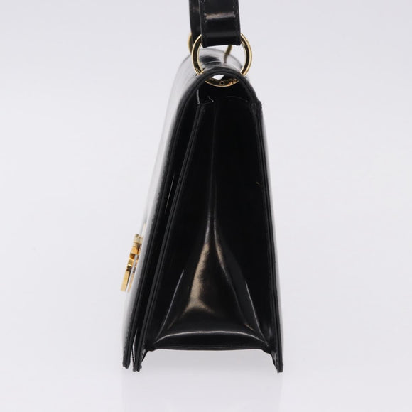 Salvatore Ferragamo Gancini Shoulder Bag Leather Black Gold Auth bs36752