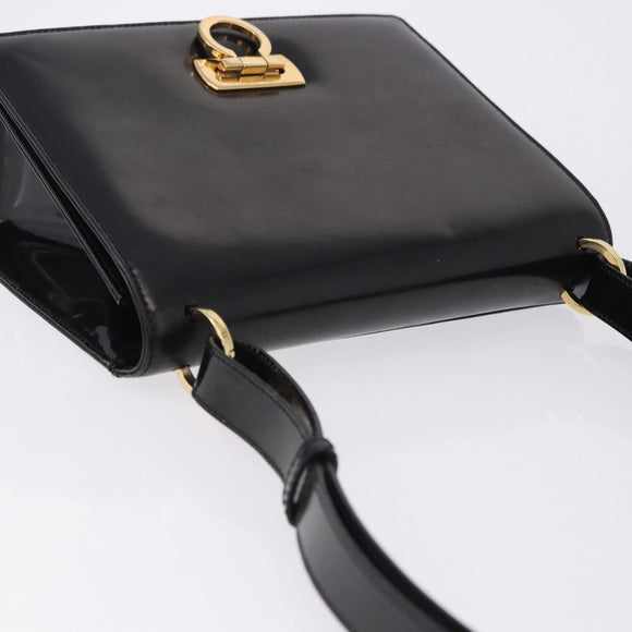 Salvatore Ferragamo Gancini Shoulder Bag Leather Black Gold Auth bs36752