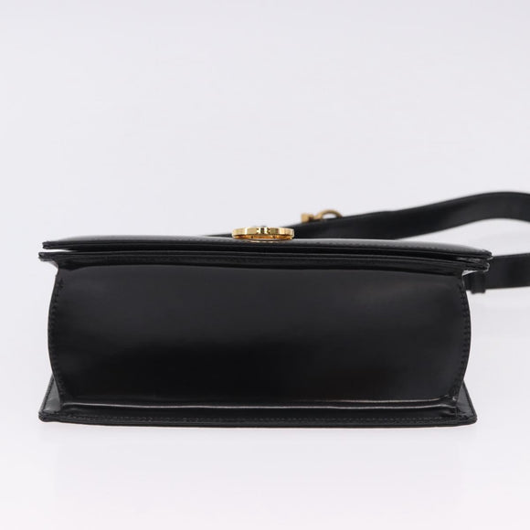 Salvatore Ferragamo Gancini Shoulder Bag Leather Black Gold Auth bs36752