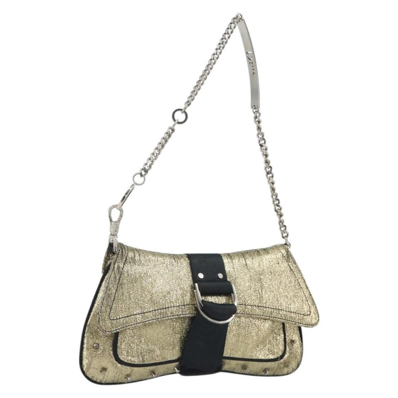 Christian Dior Hardcore Chain Shoulder Bag Silk Silver Gold Auth bs36753A