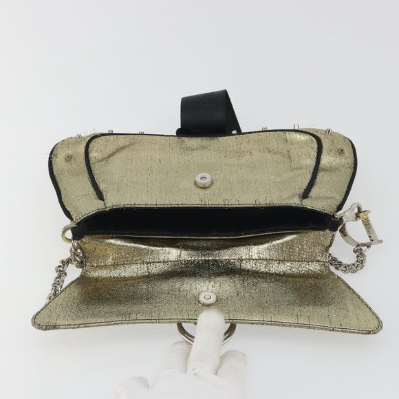 Christian Dior Hardcore Chain Shoulder Bag Silk Silver Gold Auth bs36753A