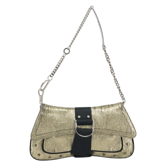 Christian Dior Hardcore Chain Shoulder Bag Silk Silver Gold Auth bs36753A