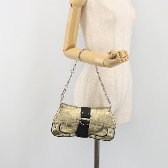 Christian Dior Hardcore Chain Shoulder Bag Silk Silver Gold Auth bs36753A