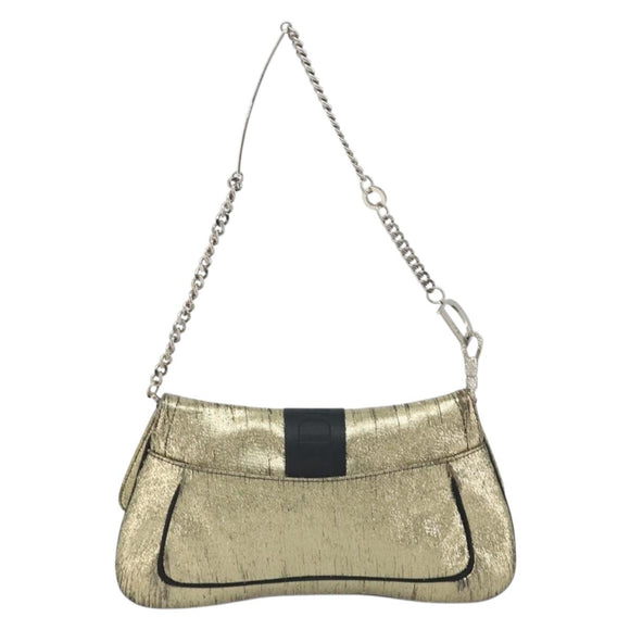 Christian Dior Hardcore Chain Shoulder Bag Silk Silver Gold Auth bs36753A