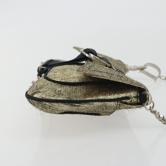 Christian Dior Hardcore Chain Shoulder Bag Silk Silver Gold Auth bs36753A