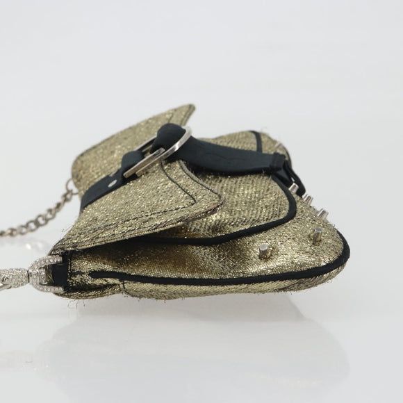 Christian Dior Hardcore Chain Shoulder Bag Silk Silver Gold Auth bs36753A