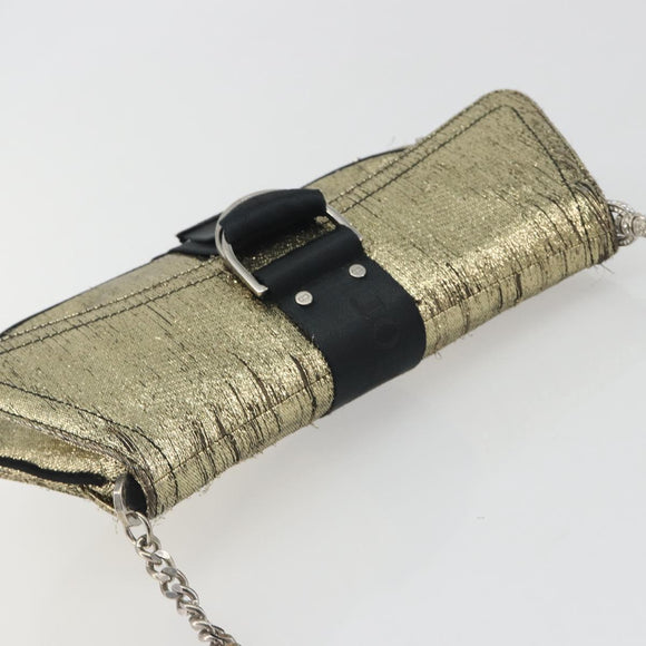 Christian Dior Hardcore Chain Shoulder Bag Silk Silver Gold Auth bs36753A