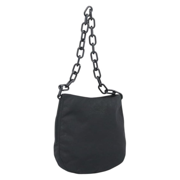 PRADA Chain Shoulder Bag Nylon Black Silver Auth bs36754A