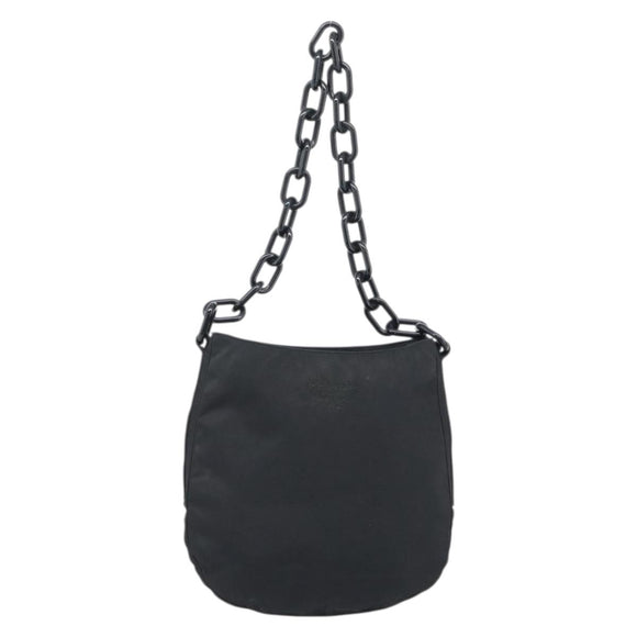 PRADA Chain Shoulder Bag Nylon Black Silver Auth bs36754A