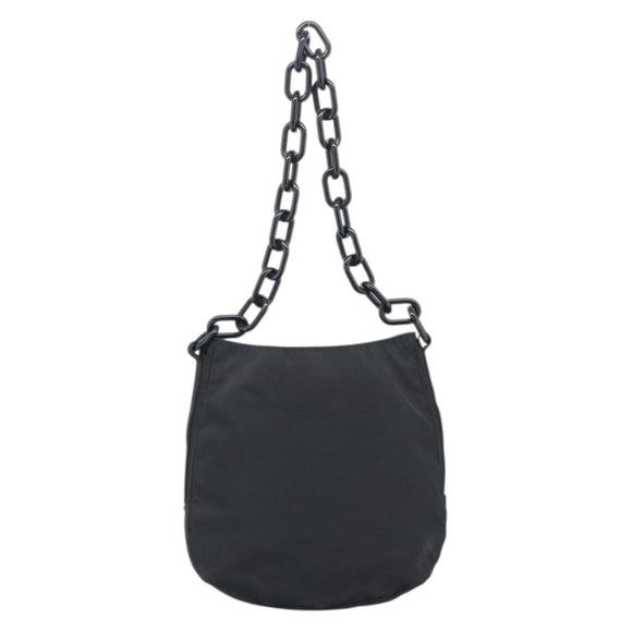 PRADA Chain Shoulder Bag Nylon Black Silver Auth bs36754A